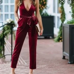 Express red velvet jumpsuit new arrivals